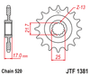 Honda CB500, CBR500, CMX500  16T  (One Tooth Up) Front Sprocket